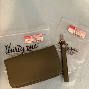 Thirty-One All About the Benjamins Wallet & Strap in Ooh-la-la Olive Pebble NIP